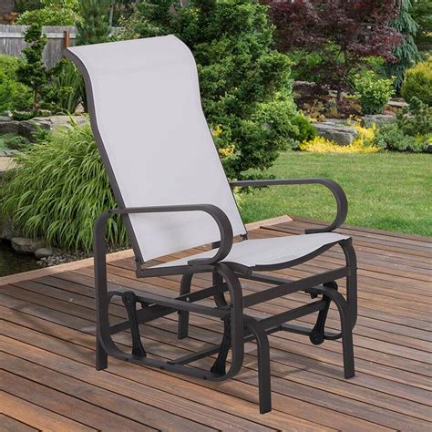 metal mesh fabric single outdoor patio glider rocking chair|outsunny porch glider.